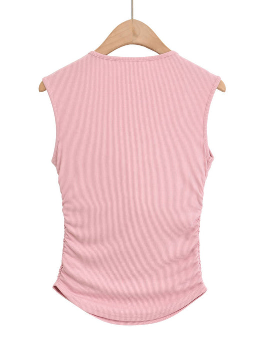 DOUBLE SQUARE NECK TIGHT PLEATED TOP