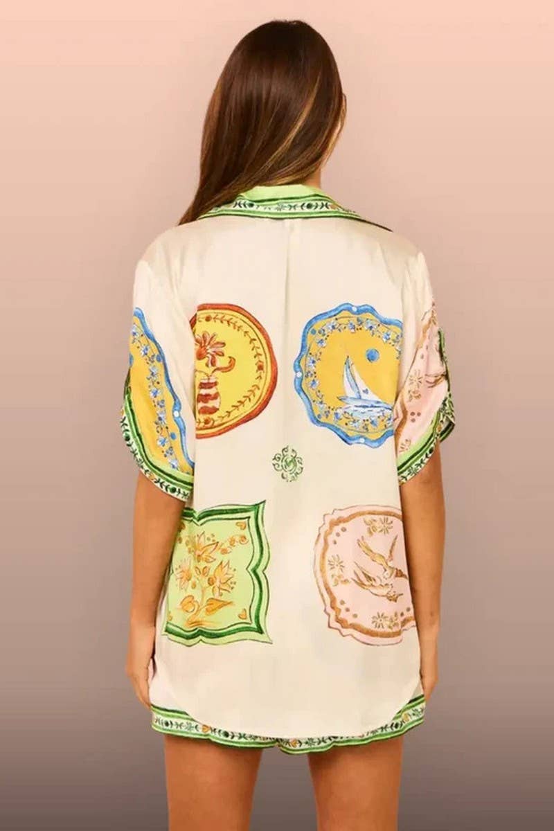 CWSS1237_CASUAL PRINTED SHIRT SHORTS TWO-PIECE SET