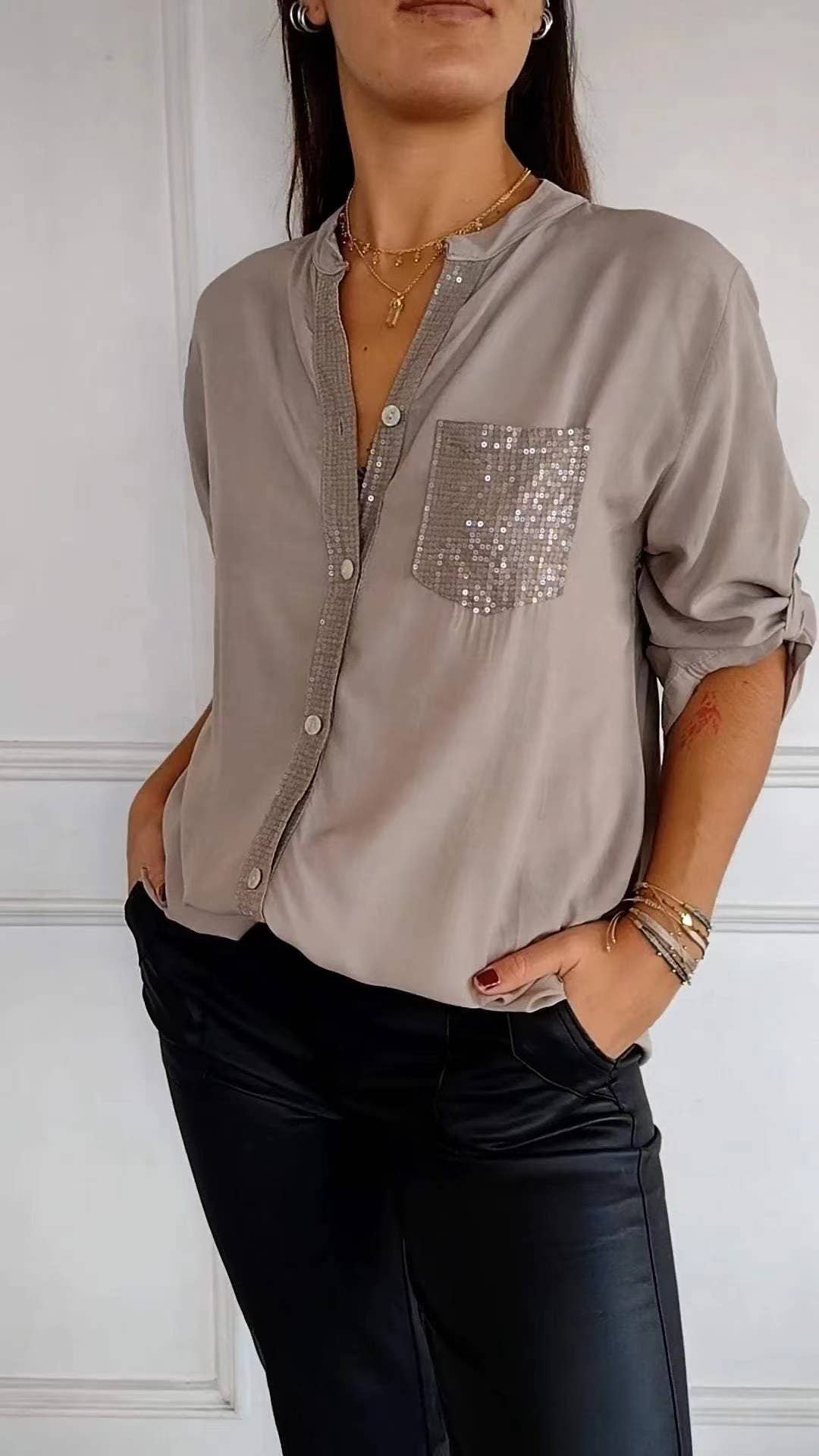Commuter-style sequined fashion women's shirt