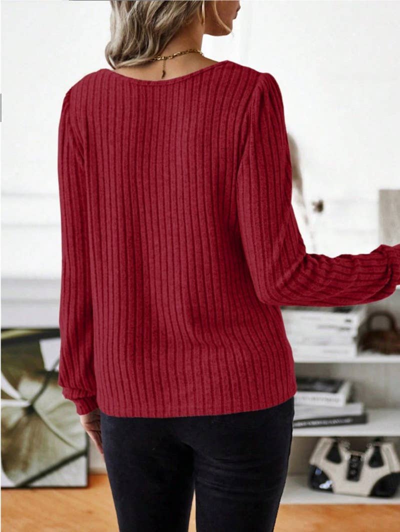 CASUAL SOLID COLOR V-NECK PIT STRIPE SWEATER