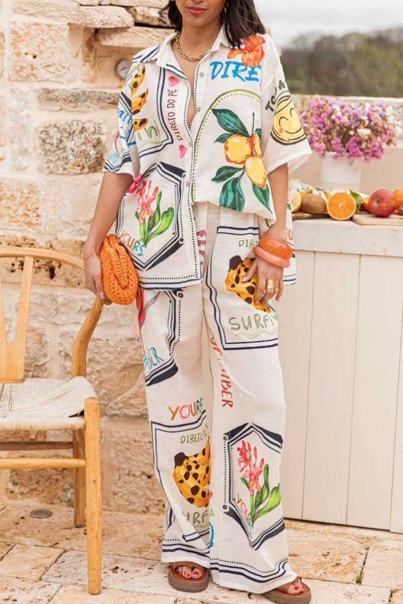 CWSTB2190_GRAFFITI PRINT PLUS SIZE SHIRT & WIDE LEG SET