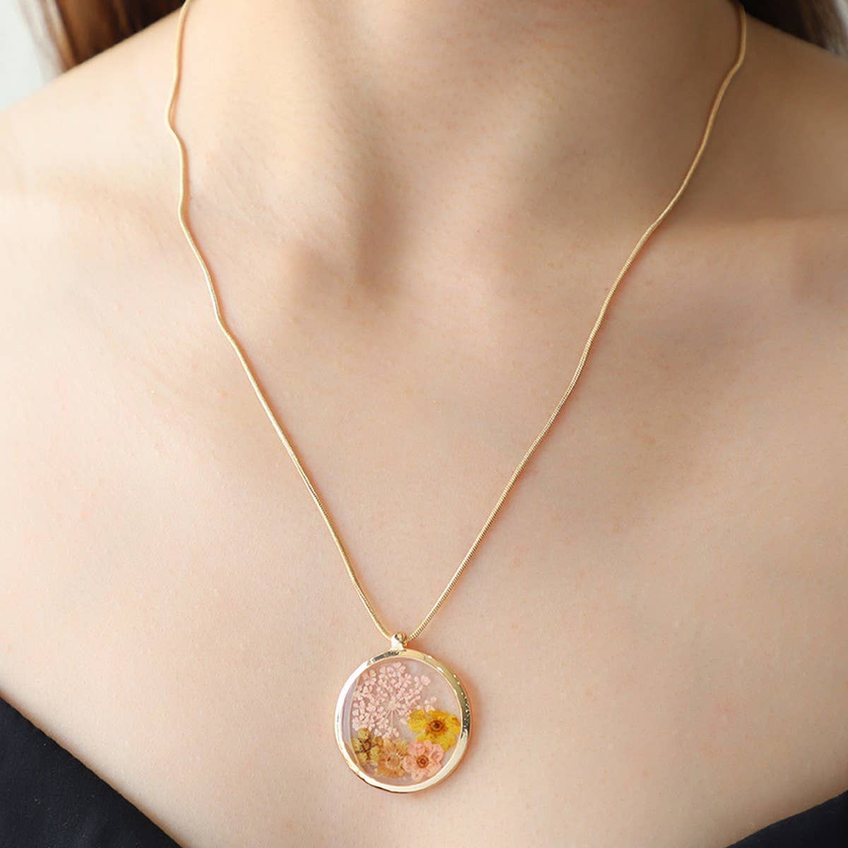 WOMEN'S FASHIONABLE BEADED DRIED FLOWER NECKLACE