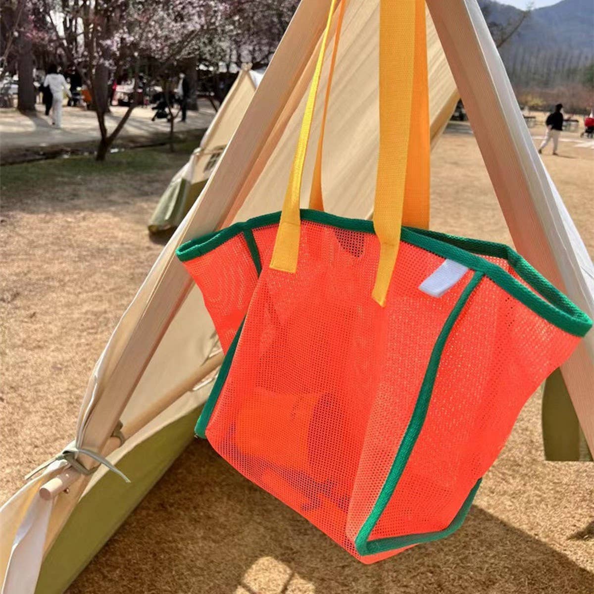 MESH CONTRAST COLOR BEACH TRAVEL STORAGE BAG_CWAB1916