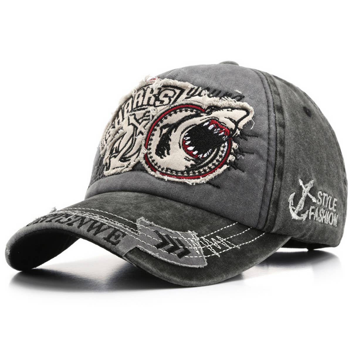 CWAH3228_NEW EMBROIDERED SHARK COWBOY BASEBALL CAP