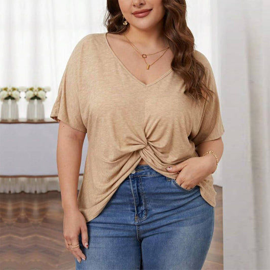 Loose Knit V-Neck Tee ? Asymmetrical Hem