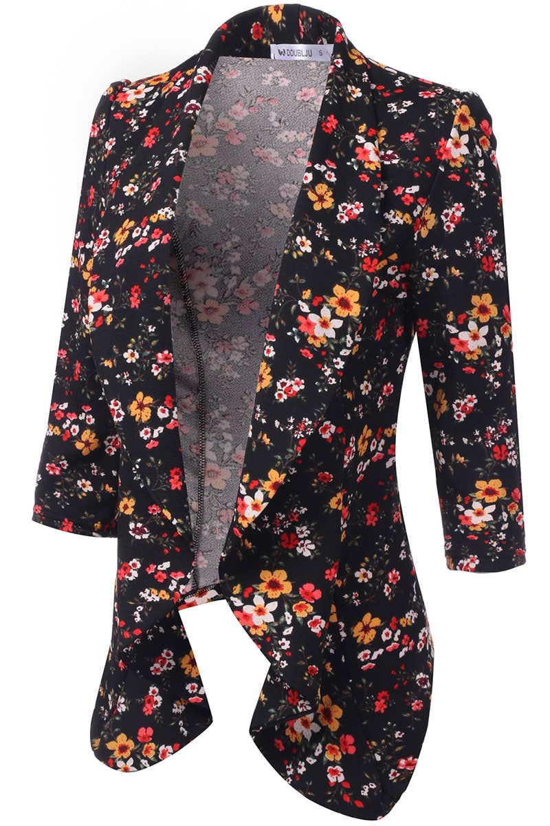 CWOBL089_Casual Work 3/4 Sleeve Open Front Blazer