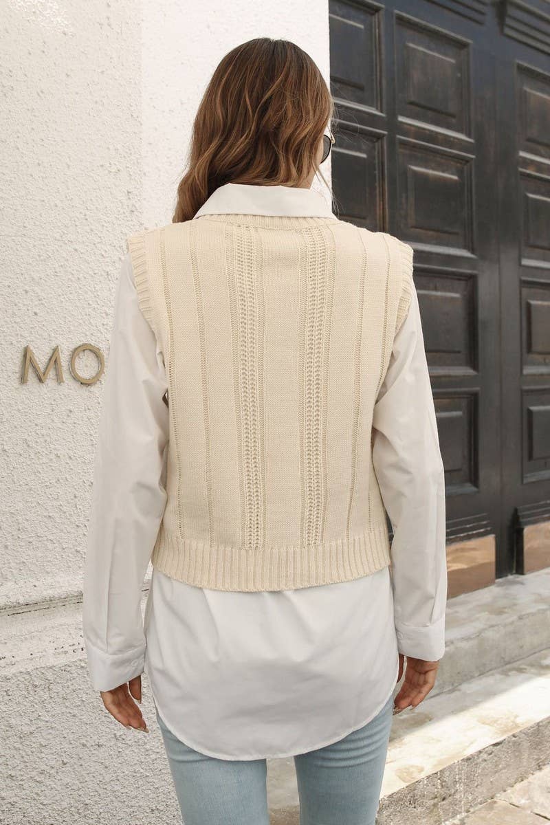 CWOV0486_V-NECK CABLE KNIT SHORT SWEATER VEST