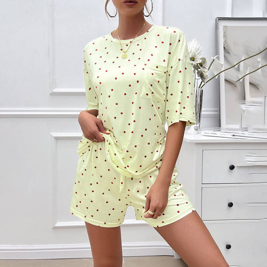 Casual printed short sleeve shorts suit
