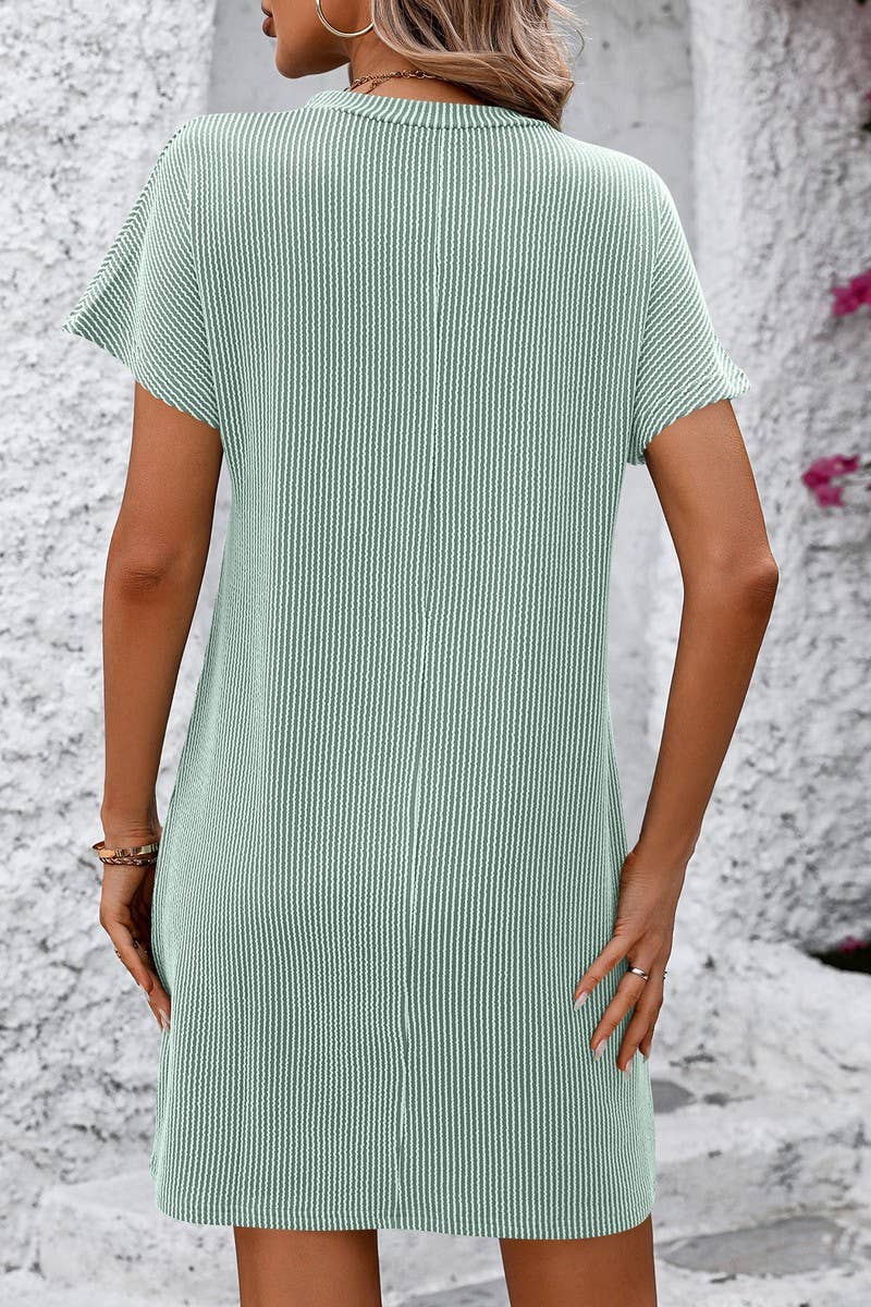 CWDSD4156_CASUAL COLOR CONTRAST TWIST POCKET DRESS