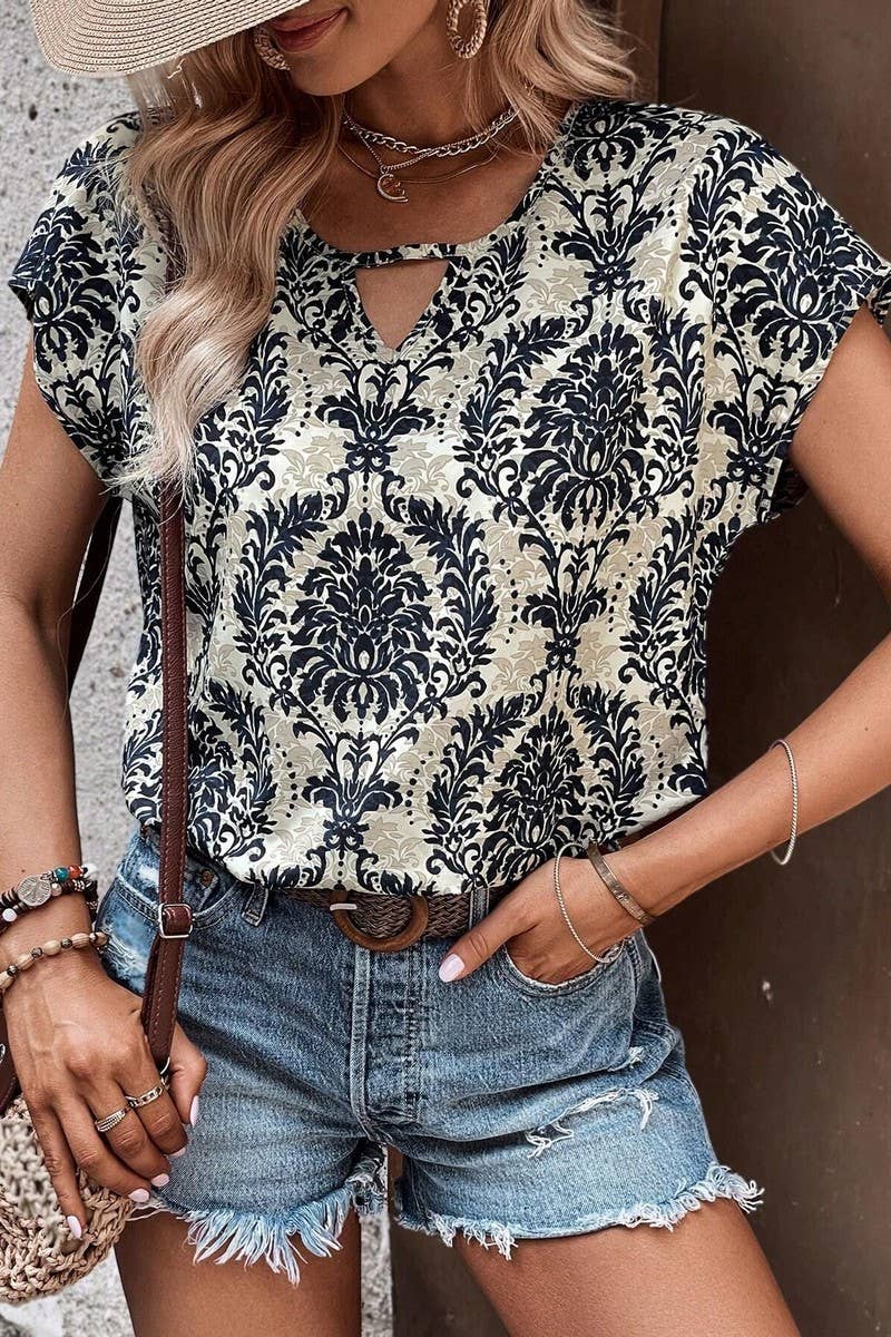 CWTBLS1836_SUMMER FASHION V-NECK BAT SLEEVE LOOSE TOP