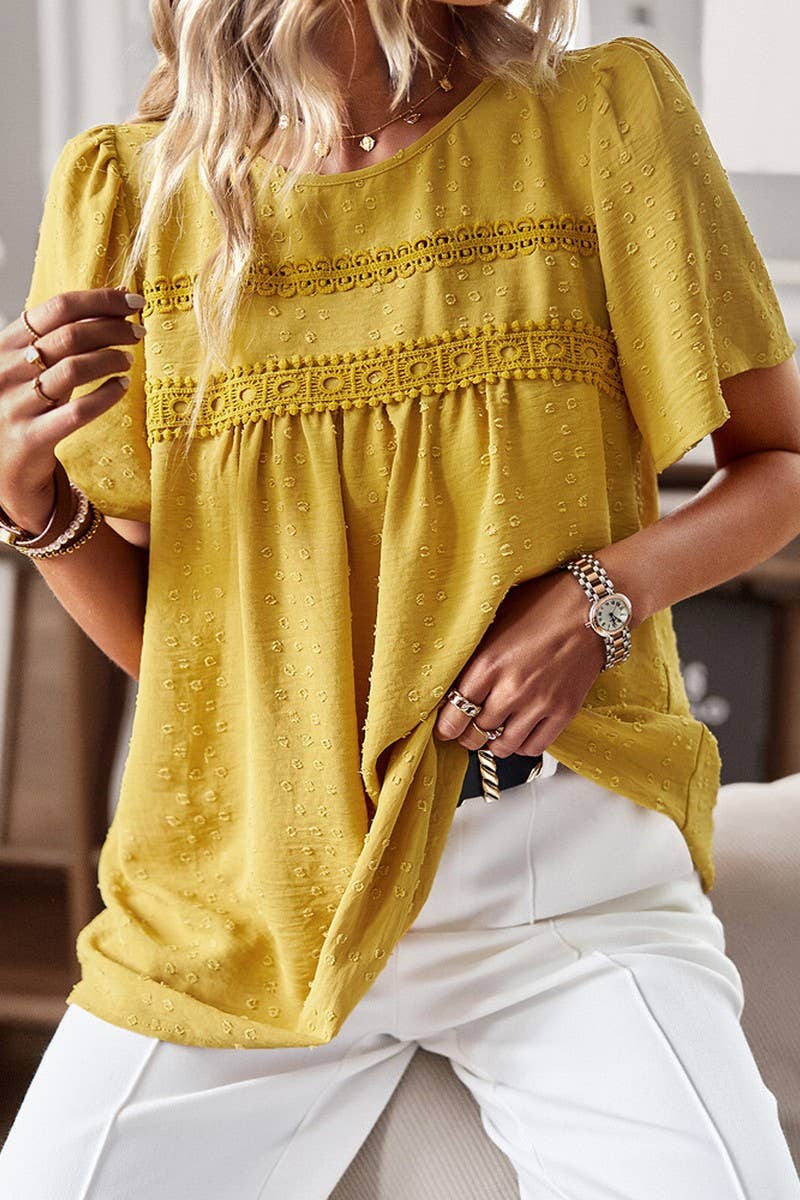 CWDSD8927_CASUAL SOLID COLOR ROUND NECK SHORT SLEEVE TOP