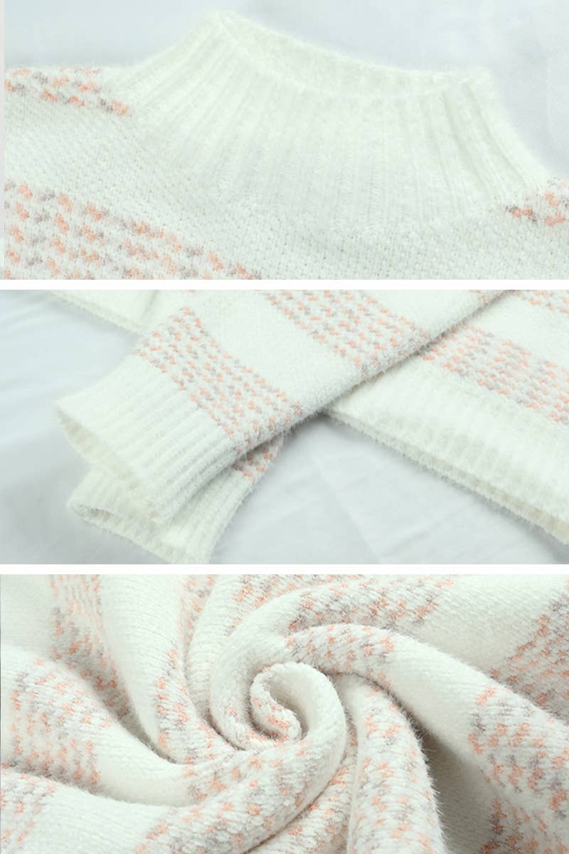 CWOSWL586 Oversized Striped Crew Neck Pullover Sweater