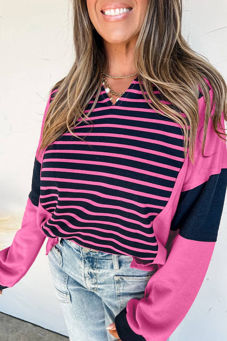 Fashionable striped printed knitted sweater