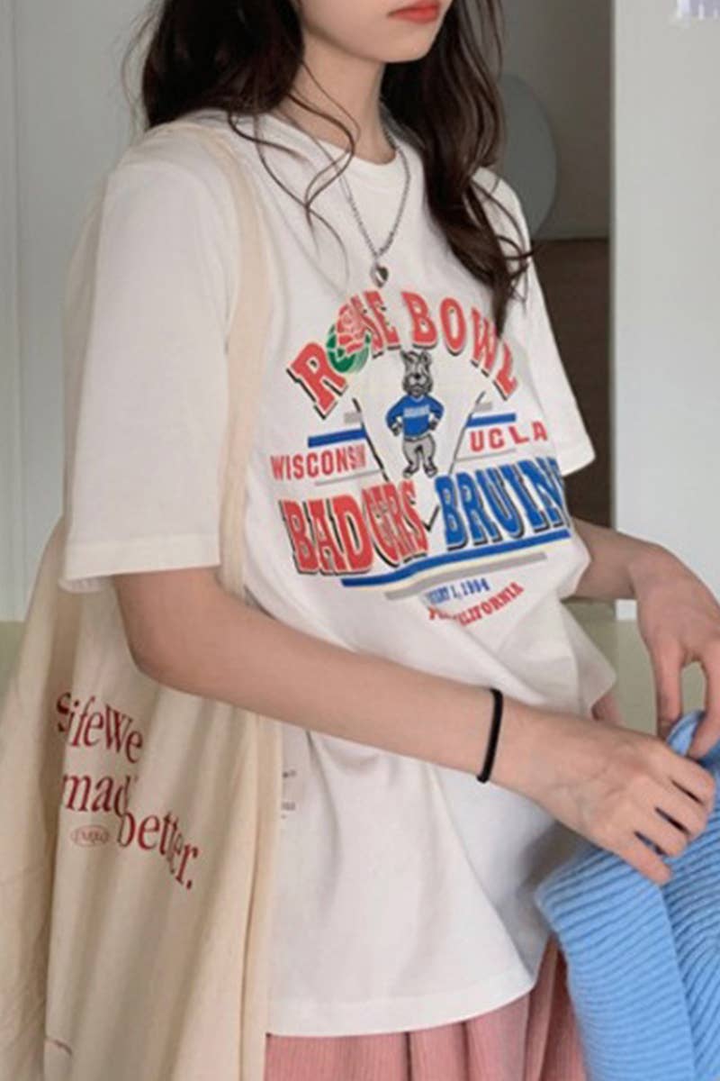 CWTTS0967_CARTOON LETTER PRINT CASUAL T SHIRT