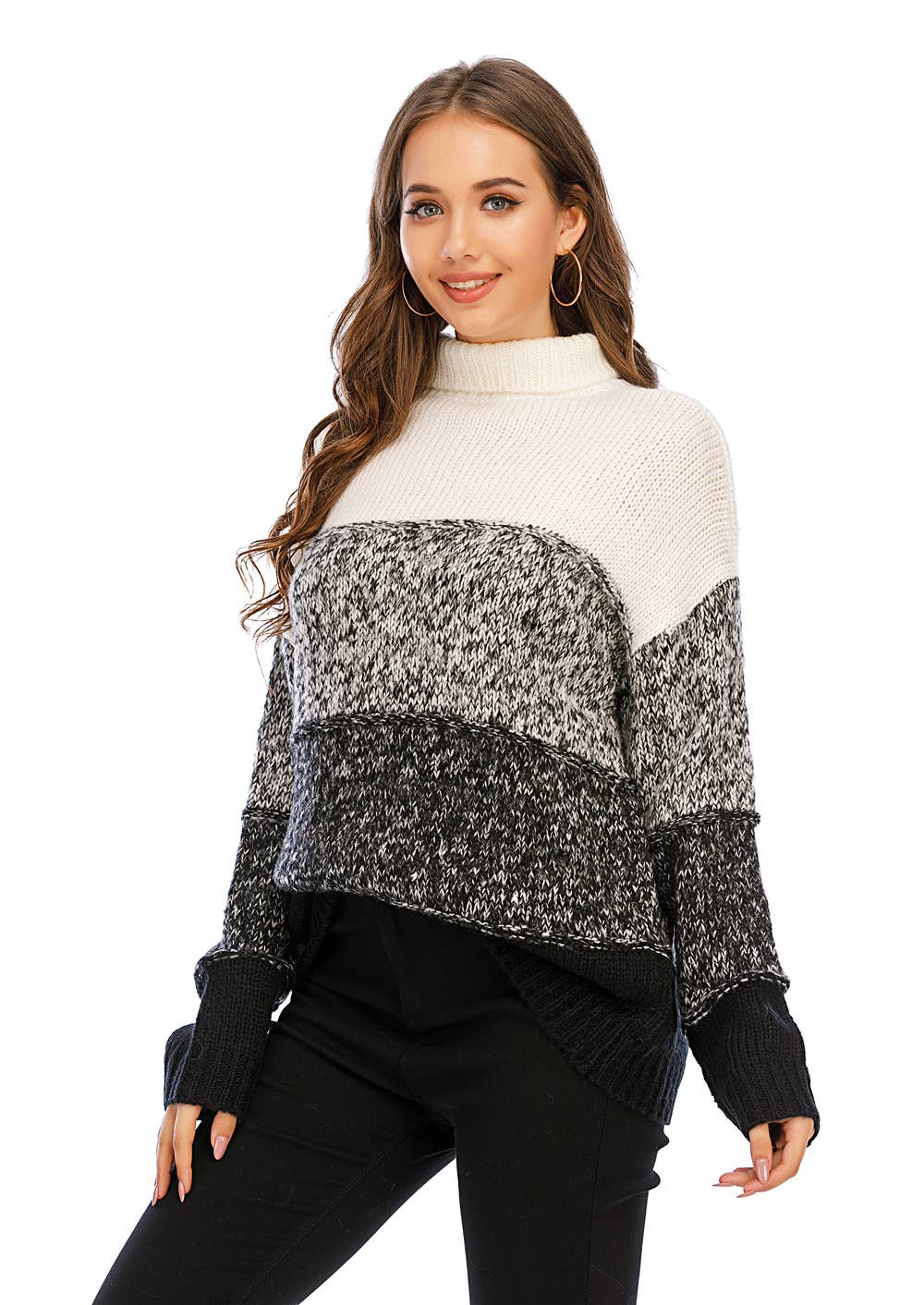COLOR CONTRAST PATCHWORK THICKENED SWEATER
