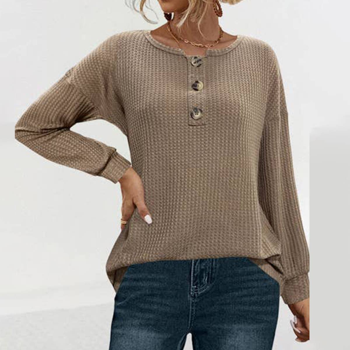 BUTTON-KNIT CASUAL FASHION CREW-NECK HOODIE