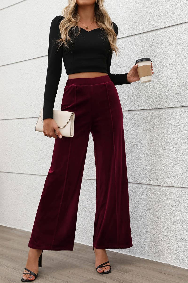 CWBLP1841_SUMMER COMMUTING HIGH WAIST VELVET WIDE LEG PANTS