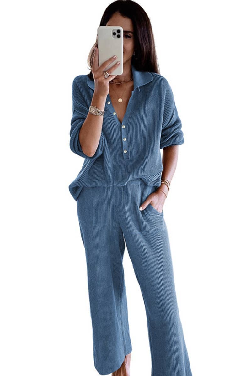 CWSS1014_LAPEL BUTTON-DOWN LONG SLEEVE TOP PANTS SUIT