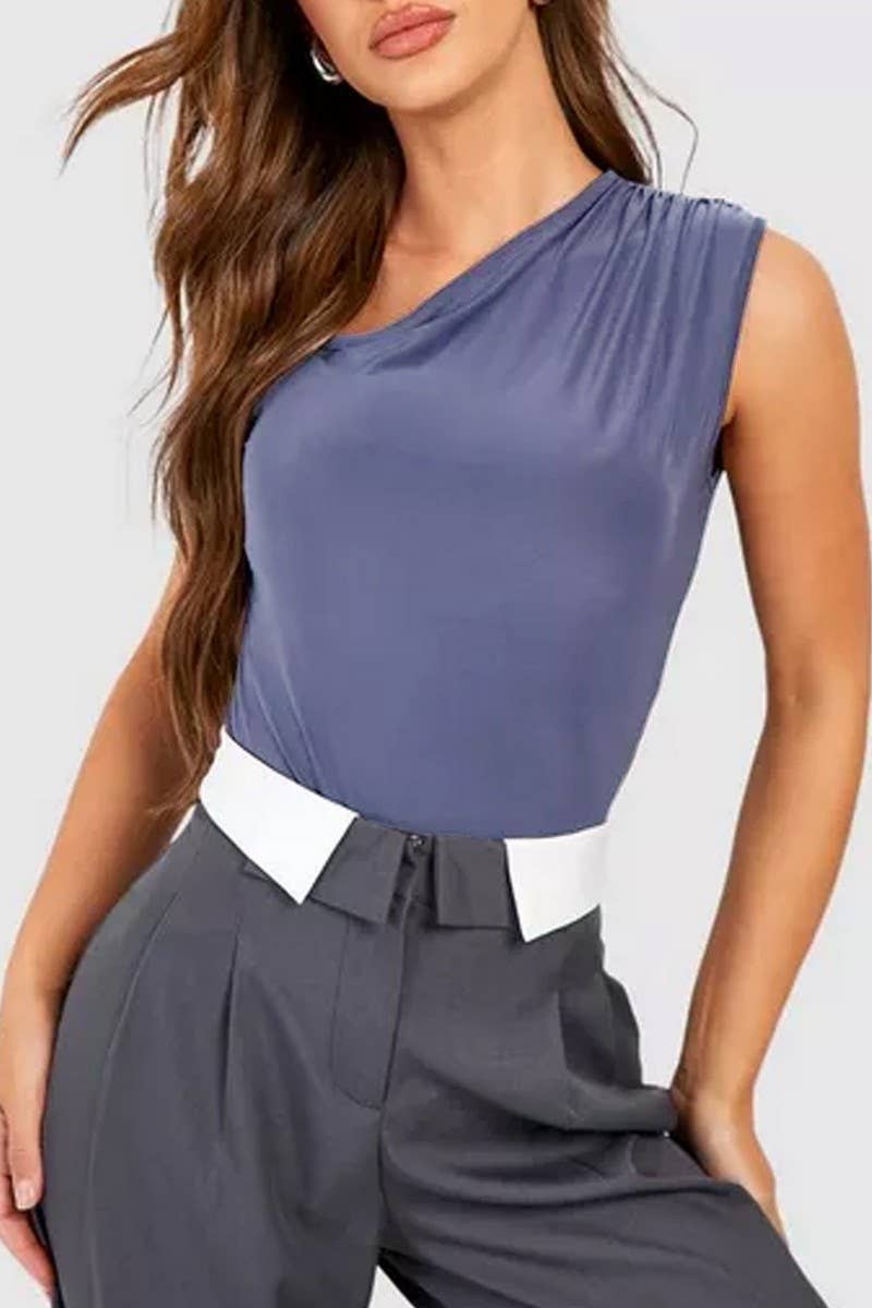 CWSBSSL0123_SEXY SLIM FIT ONE-SHOULDER RUCHED BODYSUIT