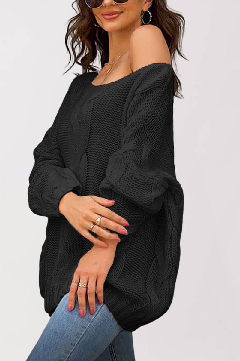 CWOSWL5853_ONE-SHOULDER LONG-SLEEVED PULLOVER SWEATER