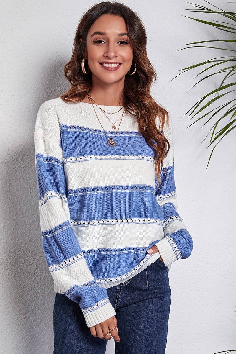 CWOSWL6409_OFF-THE-SHOULDER STRIPED LONG-SLEEVED SWEATER
