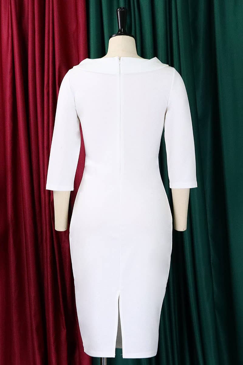 CWDSD3595_PLUS SIZE V-NECK WAIST MIDI DRESS