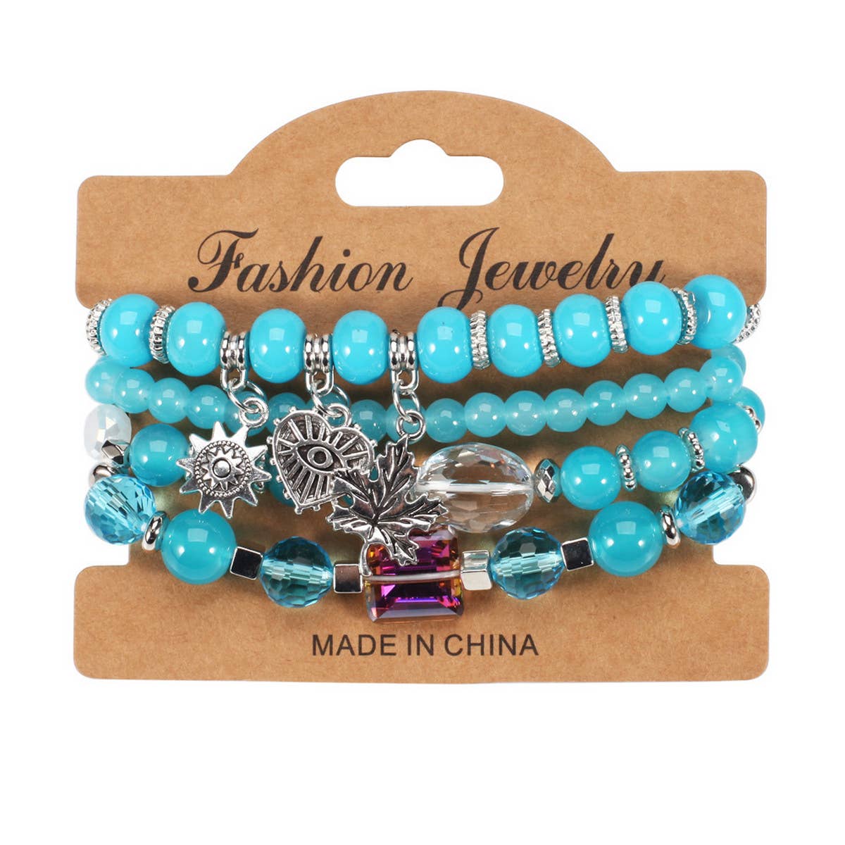 MULTI-LAYERED MAPLE LEAF HEART PENDANT BRACELET