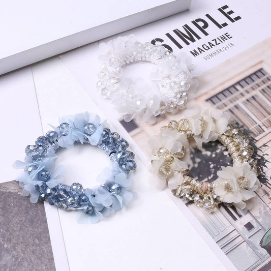 Cute Crystal Heart Organza Elastic Hair Tie