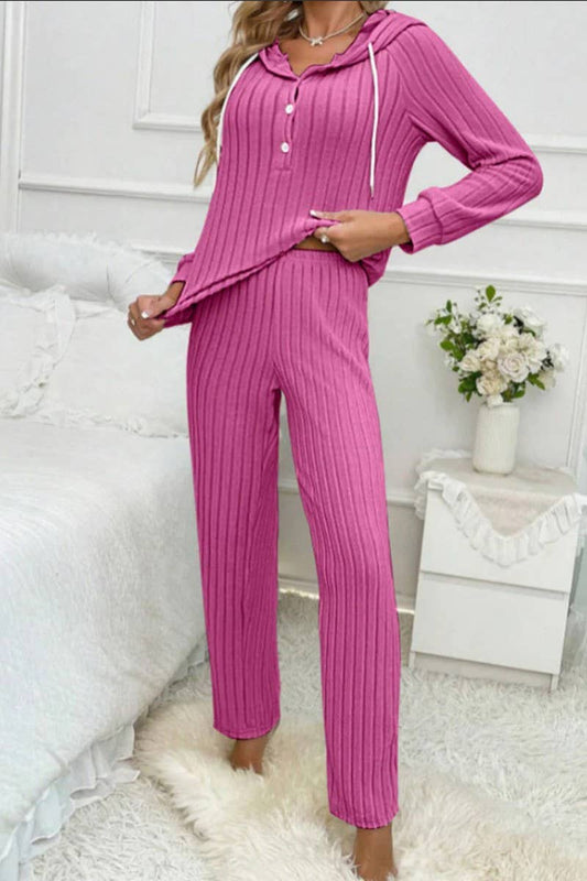 CWSTB1610_RIBBED HOODED BUTTON-DOWN TOP AND TROUSERS SET