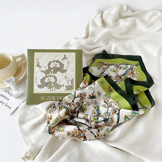 Mint Mambo Lotus Print Satin Scarf Gift for Women