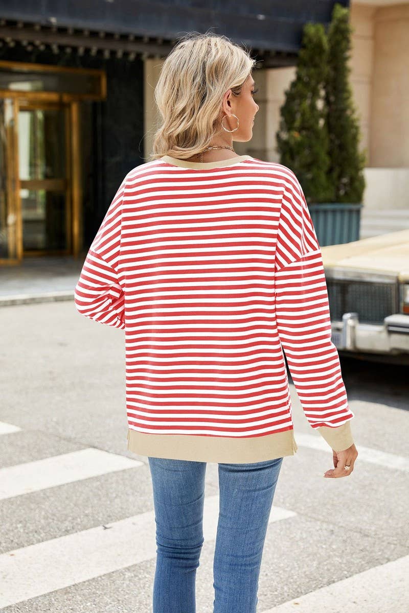 CWTBLL1198_CONTRAST COLOR ROUND NECK STRIPED SWEATSHIRT