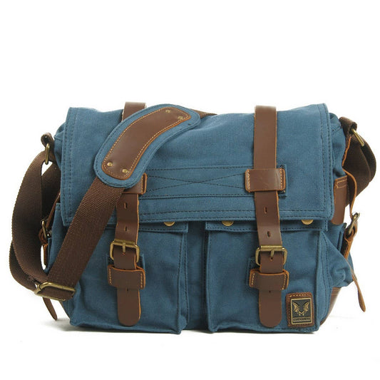 Retro Canvas Satchel Bag with Crazy Horse Leather_CWAB5555