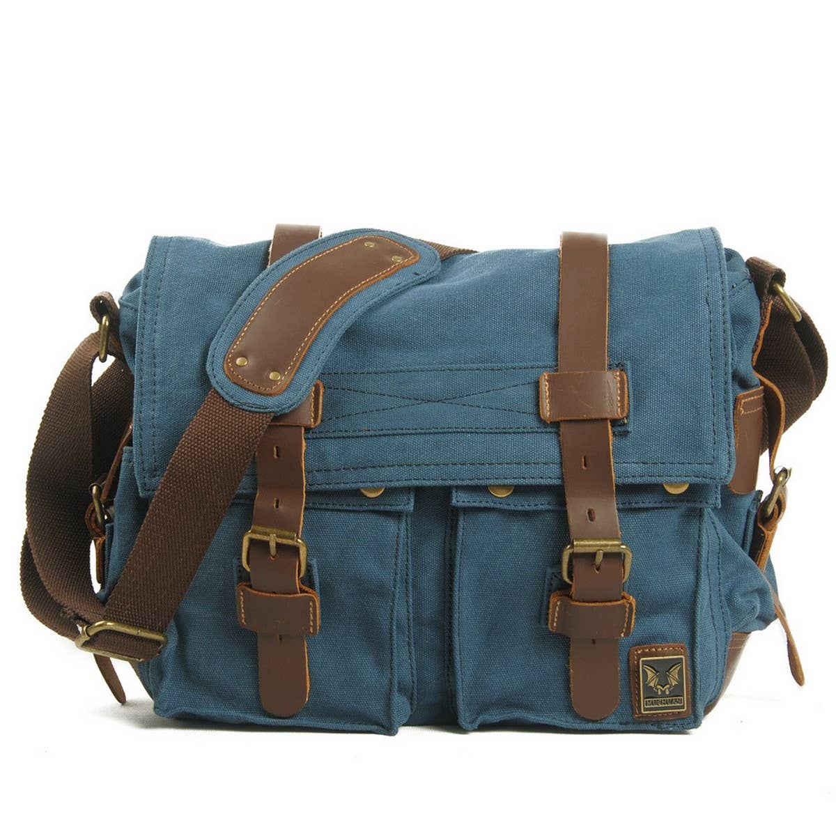 Retro Canvas Satchel Bag with Crazy Horse Leather_CWAB5555