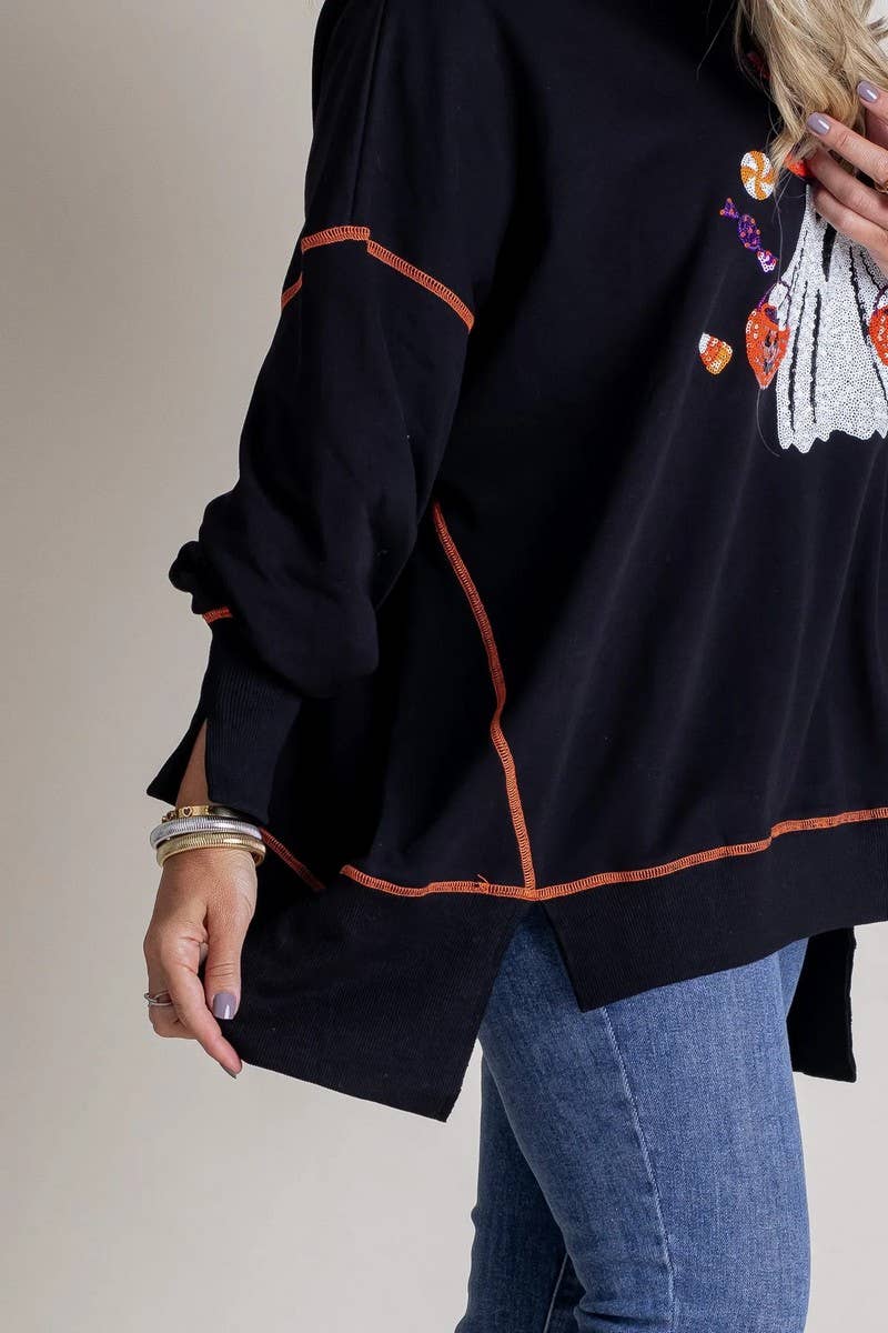 CWTBLL01276_HALLOWEEN GHOST SEQUIN EMBROIDERED SWEATSHIRT