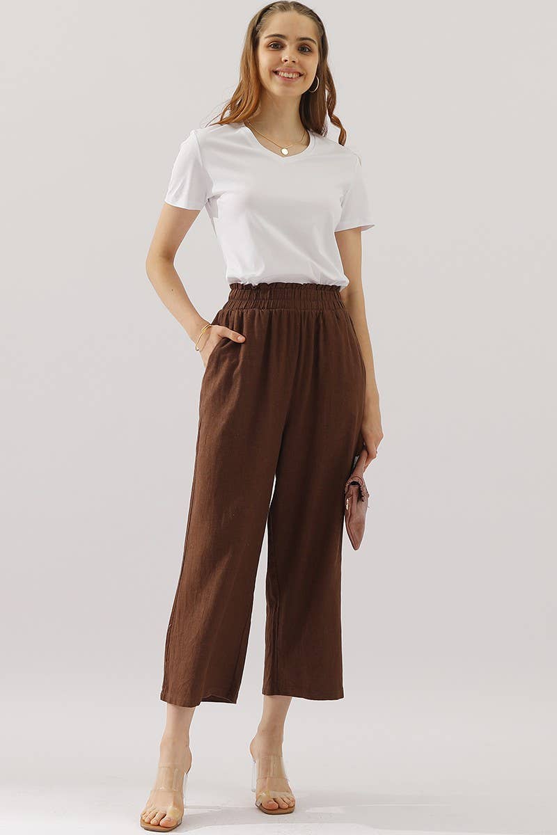 CWBLP416_EASY PULL ON LINEN CAPRIS PANTS WITH SIDE POCKET
