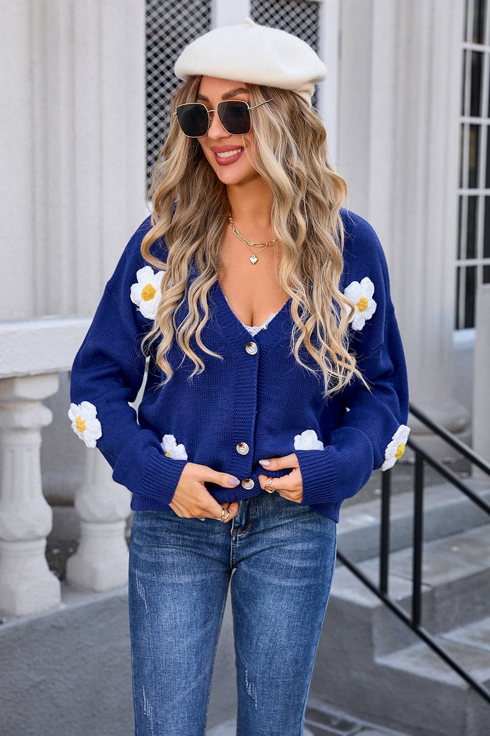 BUTTON UP CARDIGAN FLOWER COAT SWEATER