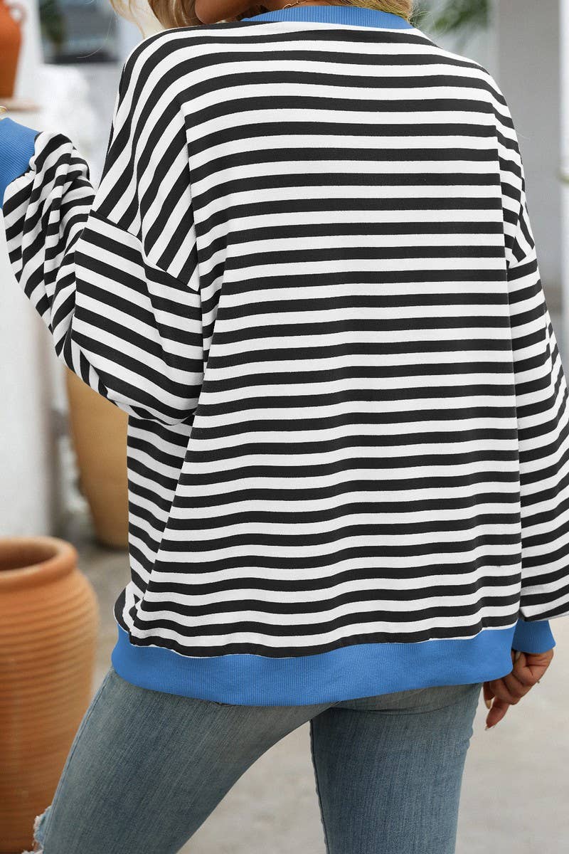 WTBLL1485_COLORFUL STRIPED CREW NECK LOOSE SWEATSHIRT