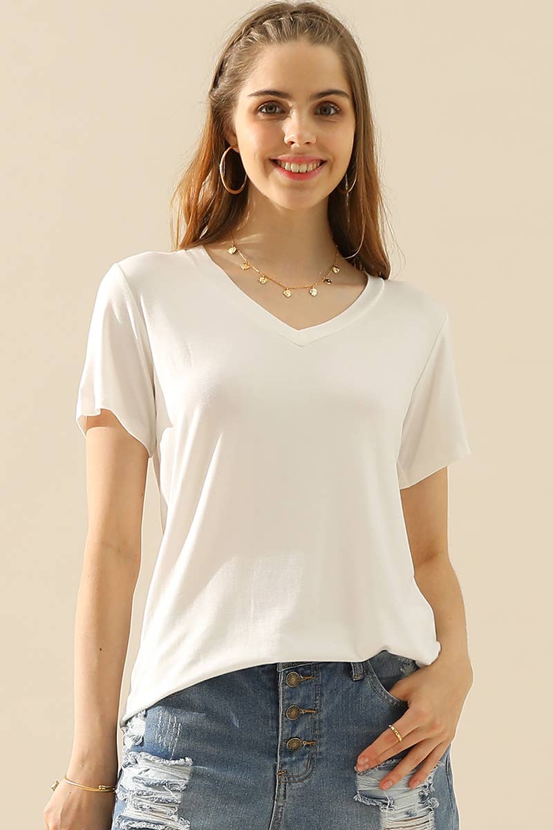 CWTTS650-P_PLUS SIZE SOLID V NECK SHORT SLEEVE T SHIRT TOPS