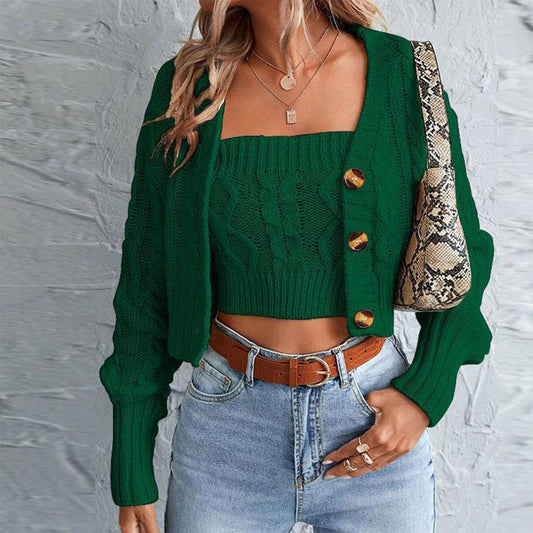 BUTTON SLIM SOLID COLOR TWO-PIECE SET