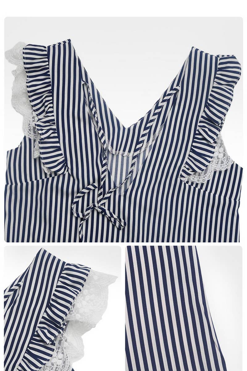 CWTBLS0972_V-NECK FLYING SLEEVE STRIPED SHIRT