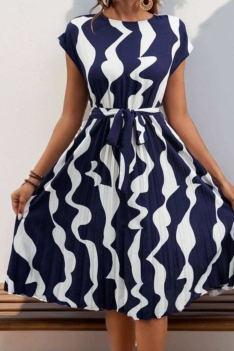 CWDMD2514_GEOMETRIC PRINT PLEATED DRESS