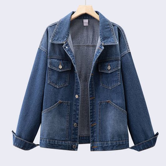 BASIC STEREOSCOPIC WASH DENIM COAT WITH LAPEL