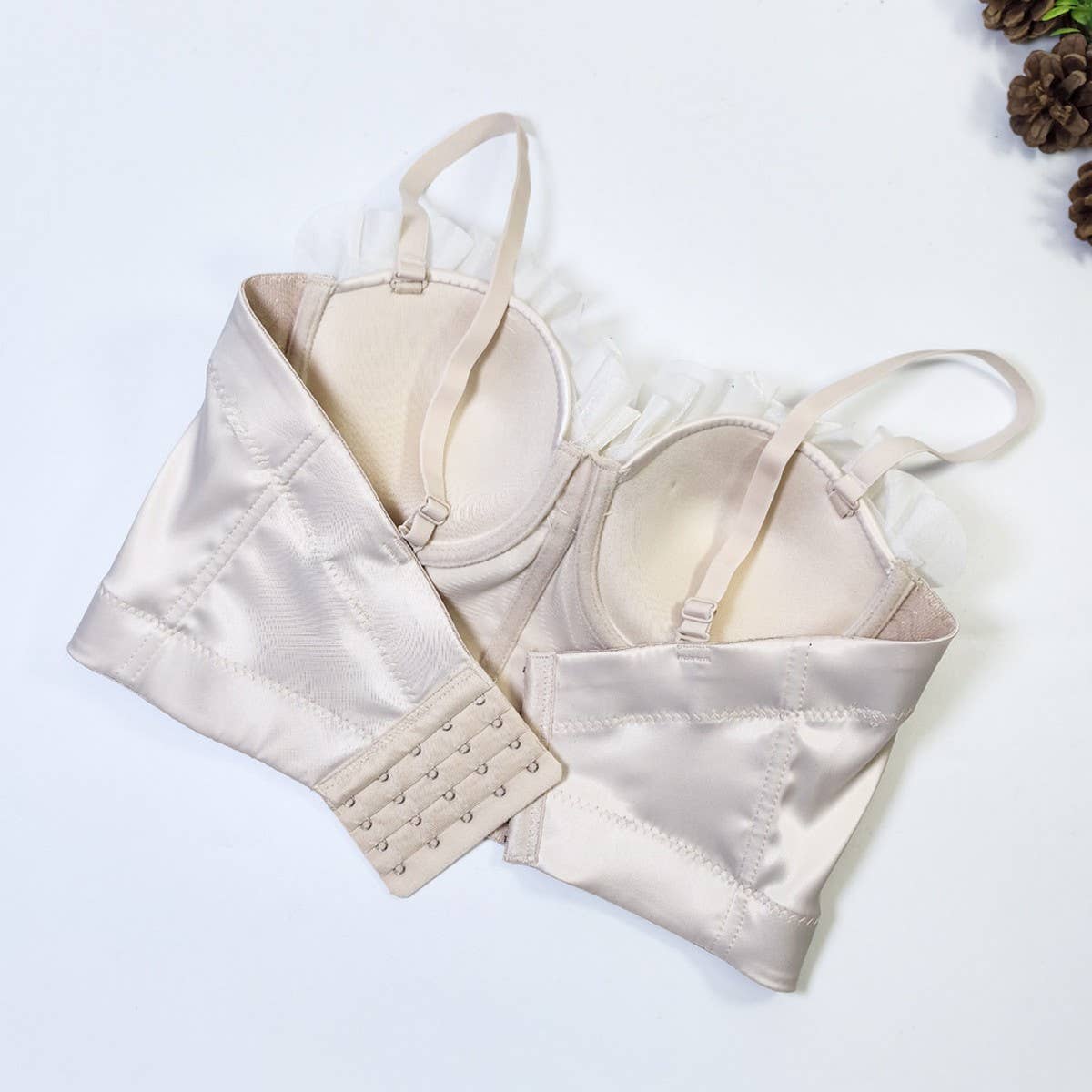 PATCHWORK LACE PEARL HERRINGBONE CORSET_CWMM4181