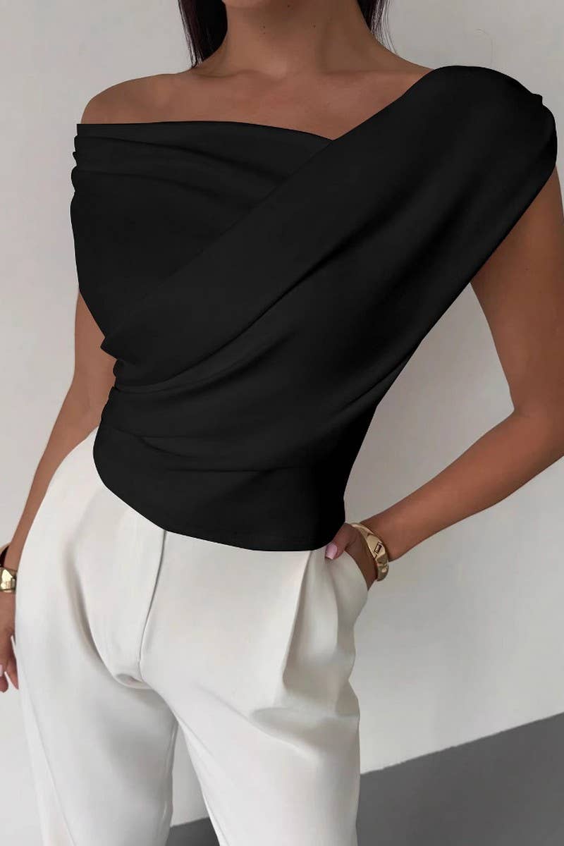 CWTBLSL0869_SOLID ASYMMETRICAL SLIM FIT SLEEVELESS CROP TOP