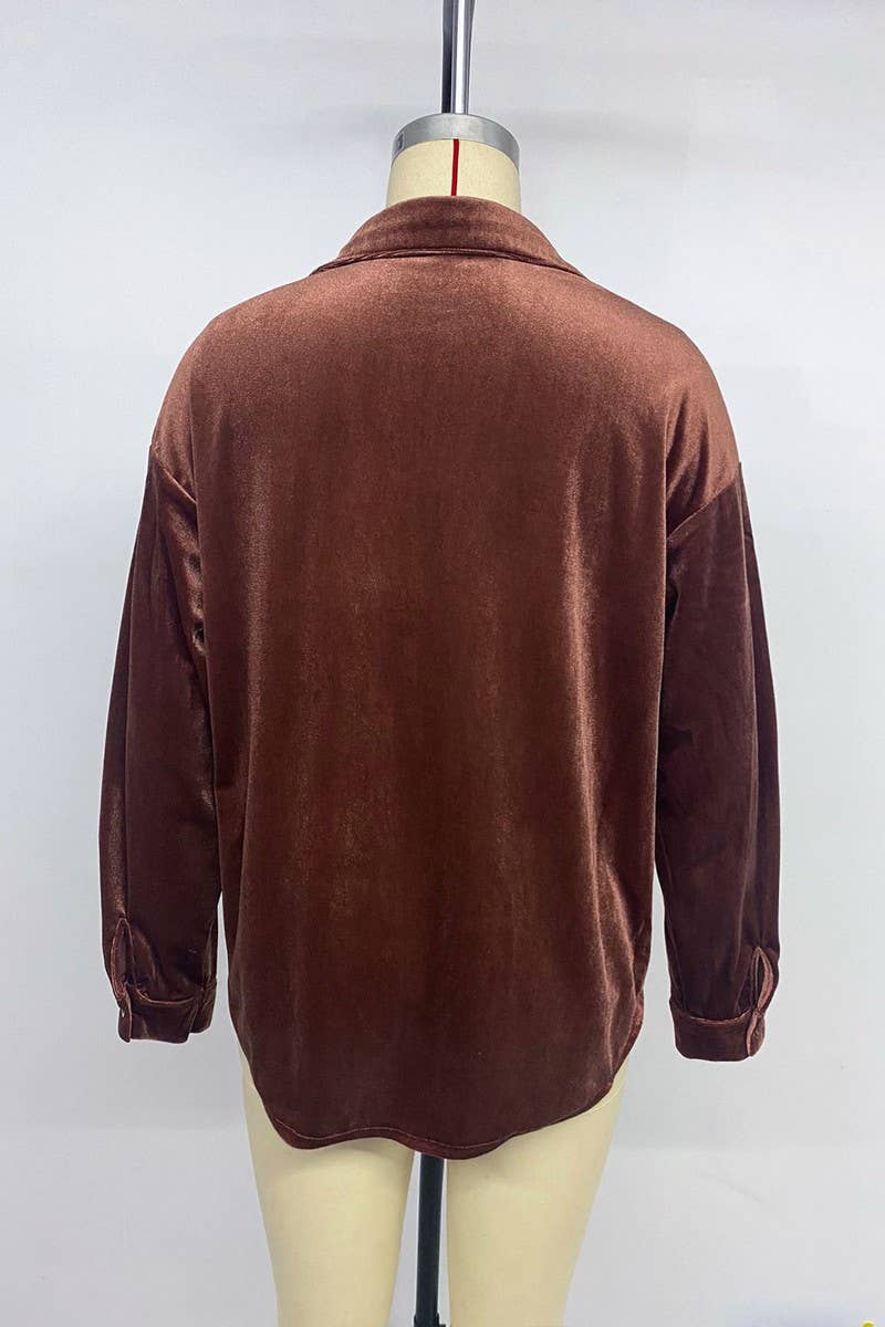 CWTSTL1645_LONG SLEEVE LAPEL SHIRT CARDIGAN TOP