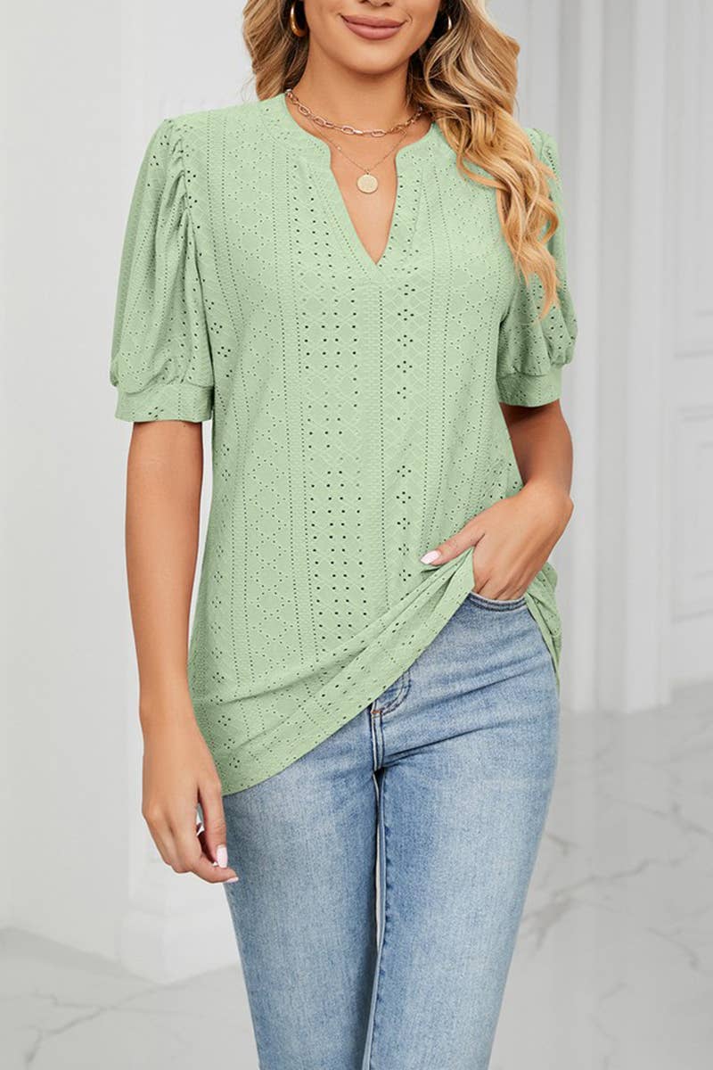 CWTTS1354_SUMMER CASUAL V-NECK SOLID COLOR LOOSE T-SHIRT