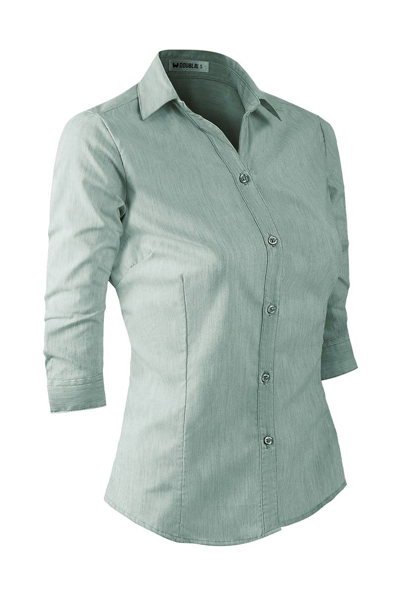 CWTSTL709_3/4 Sleeve Button Down Collar Shirt Blouse