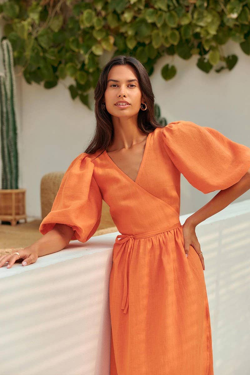 CWDMD5246_COTTON TIE-BACK PUFF SLEEVE MAXI DRESS