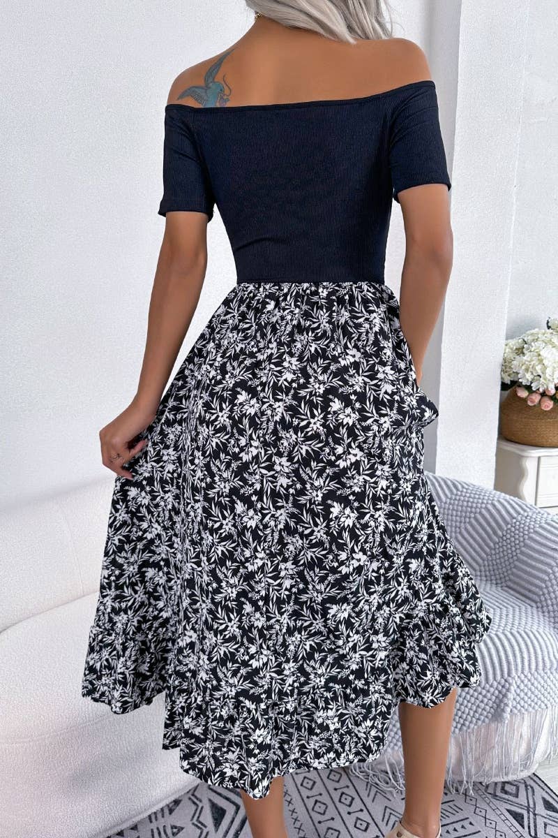 CWDMD2680_CASUAL OFF-THE-SHOULDER PEPLUM MID-LENGTH DRESS