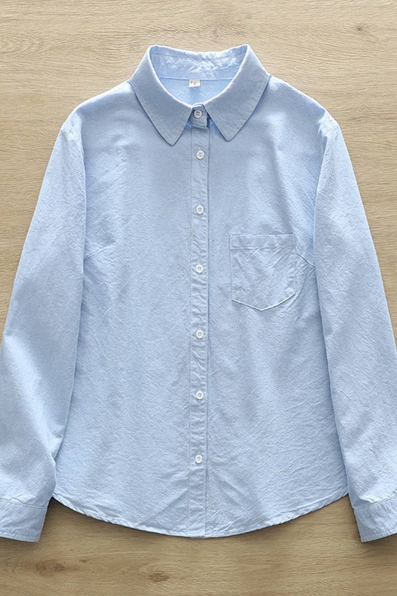 CWTSTL2242_LOOSE LAPEL POCKET LONG SLEEVE STRIPED SHIRT TOP